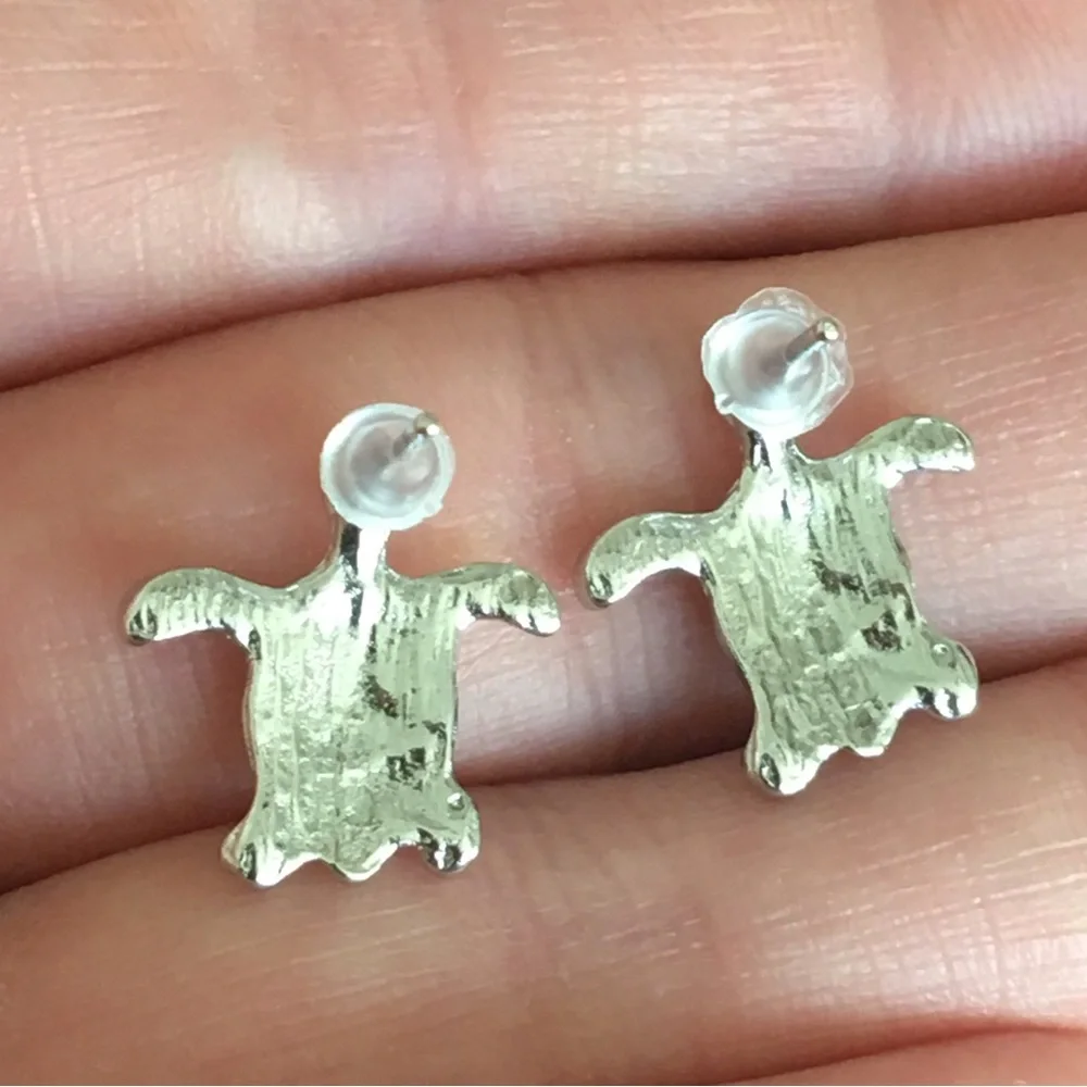 Blue and Silver Turtle Stud Earrings